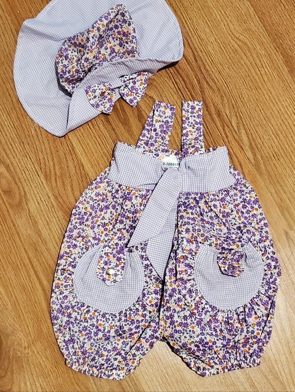Vintage Teeter-Toddler Purple Floral Romper with Matching Hat